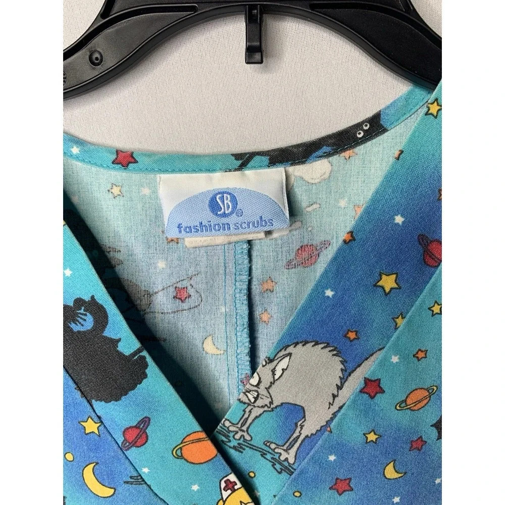 Women's S Vintage Halloween Rare‎ Scrub Top Nurse Uniform Piediatrics  Ghost Cat